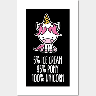 5% ice cream 95% pony 100% unicorn pun funny girl Posters and Art